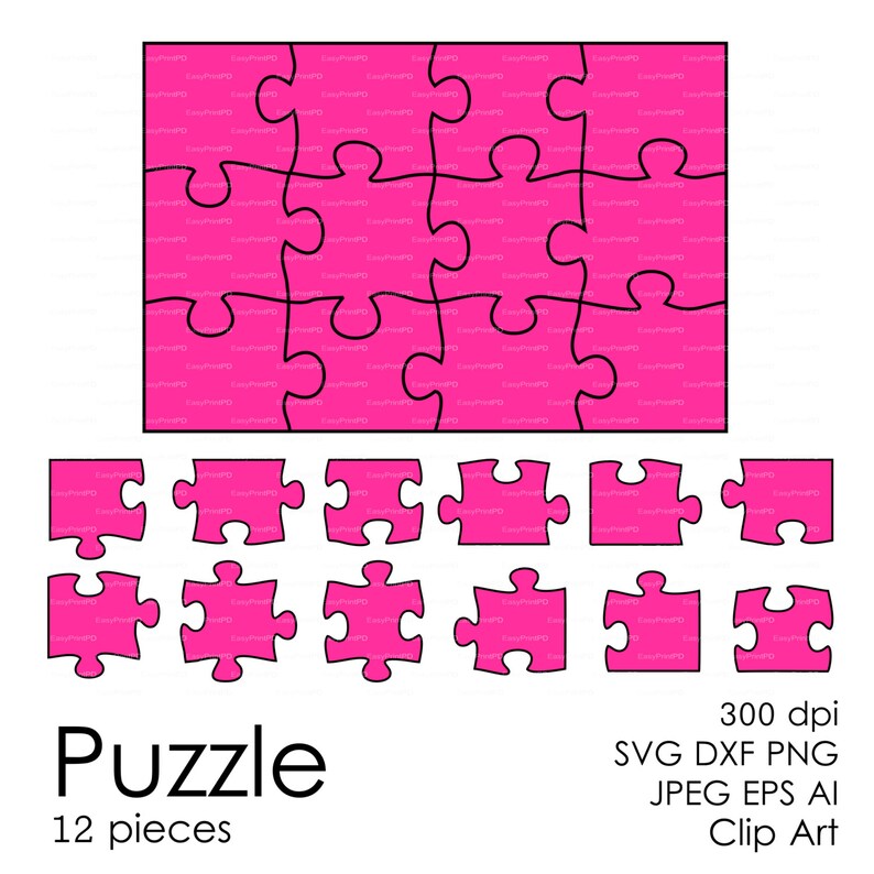 Download Puzzle 12 pieces svg dxf eps ai png Vector Digital Die | Etsy