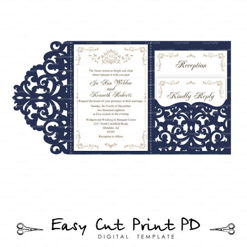 Download Wedding invitation Set of Tri Fold Lace pocket envelope ...