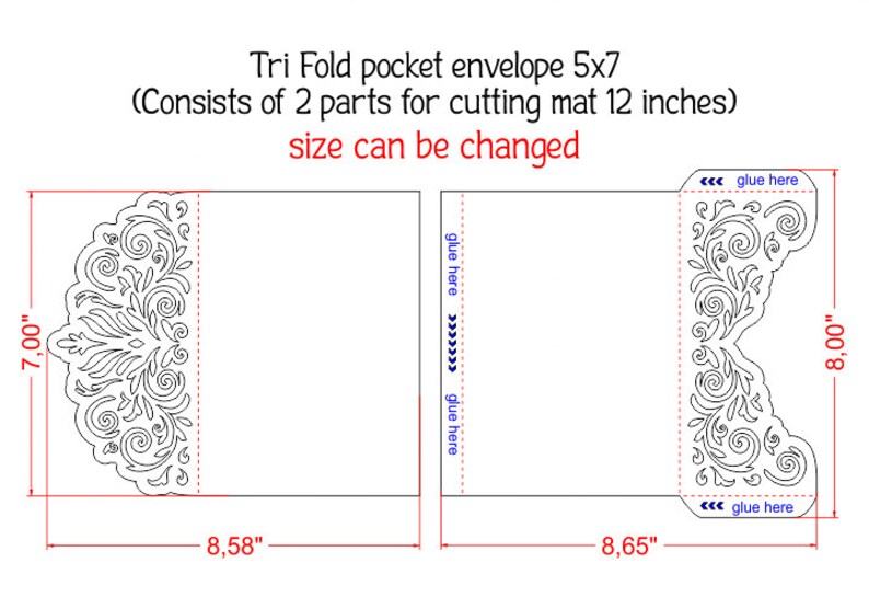 Tri Fold pocket envelope 5x7 Invitation wedding Card curl Etsy