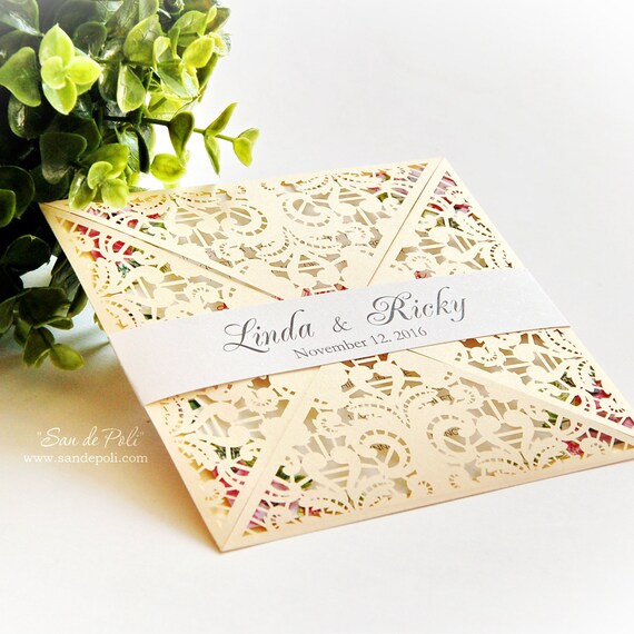 Zaproszenie ślubne Wzór Karty Szablon Lace Fałdy Svg Dxf Etsy