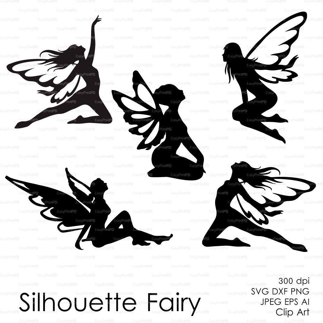 Fairy Butterflies Silhouette (eps, svg, dxf, ai, png) Vector ClipArt Decal ...