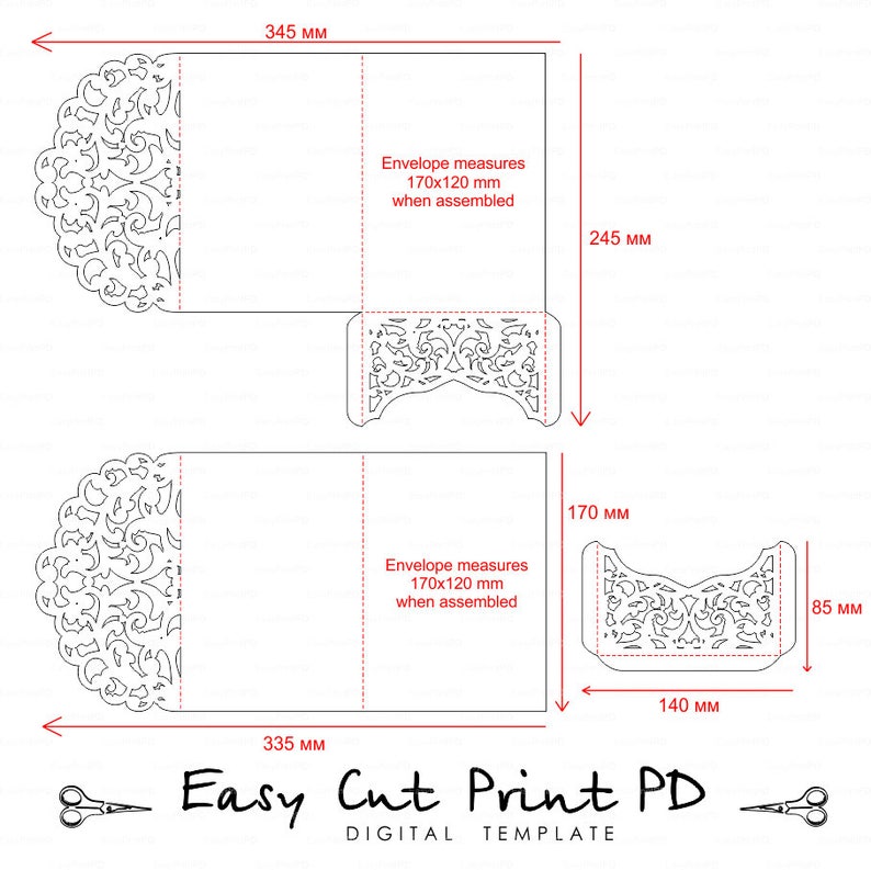 Download Set of Tri Fold pocket envelope 5x7 Wedding Invitation SVG ...