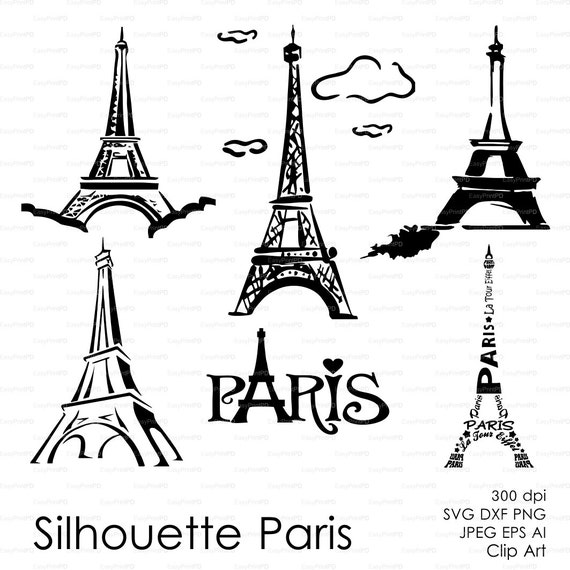 Download Silhouette Paris Eiffel Tower Eps Svg Dxf Ai Png French Etsy