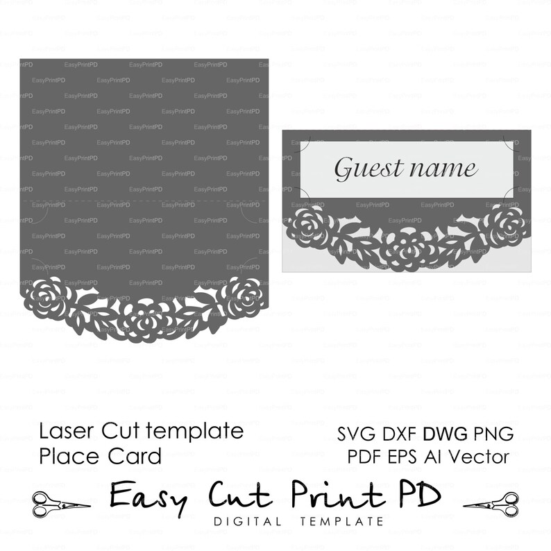 Roses Lace Place card Floral escort wedding cards svg dxf Etsy
