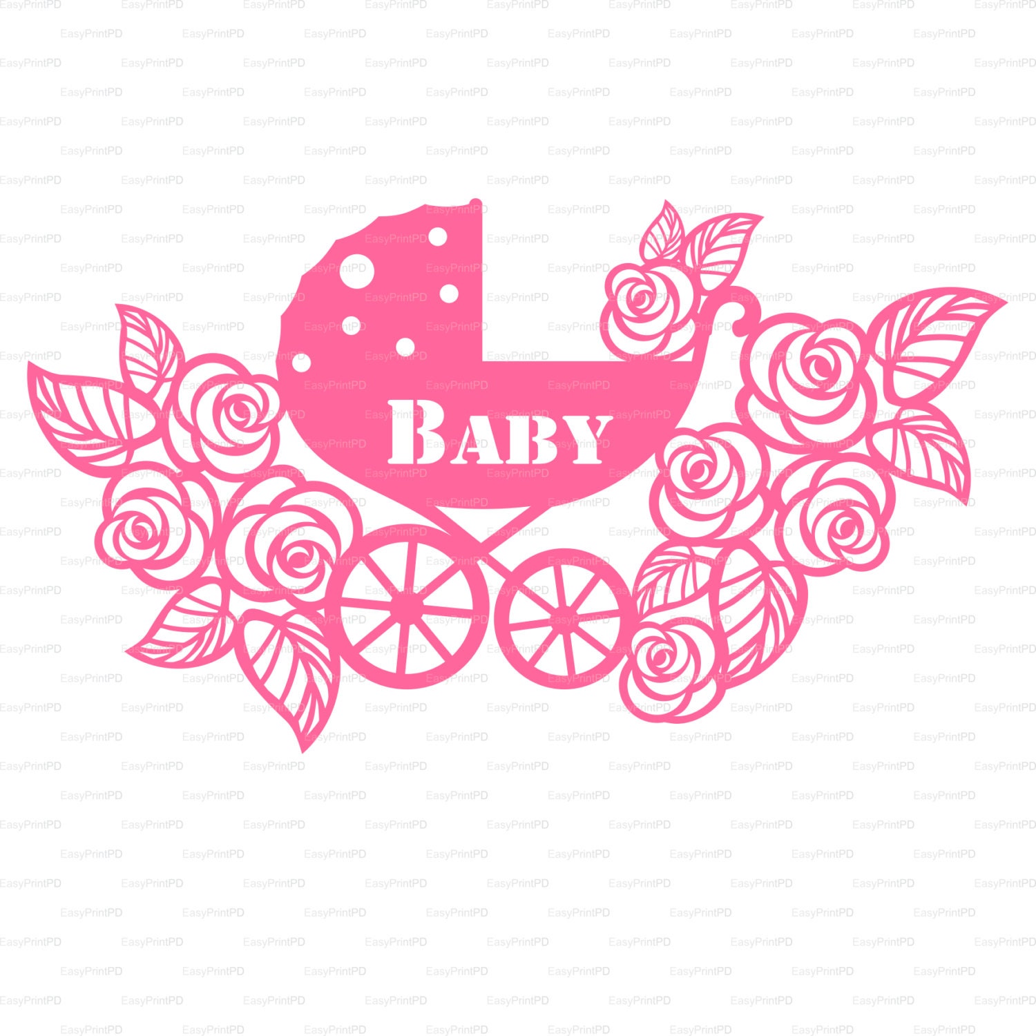 Download Newborn Card baby carriage buggy flowers lace svg dxf ai | Etsy