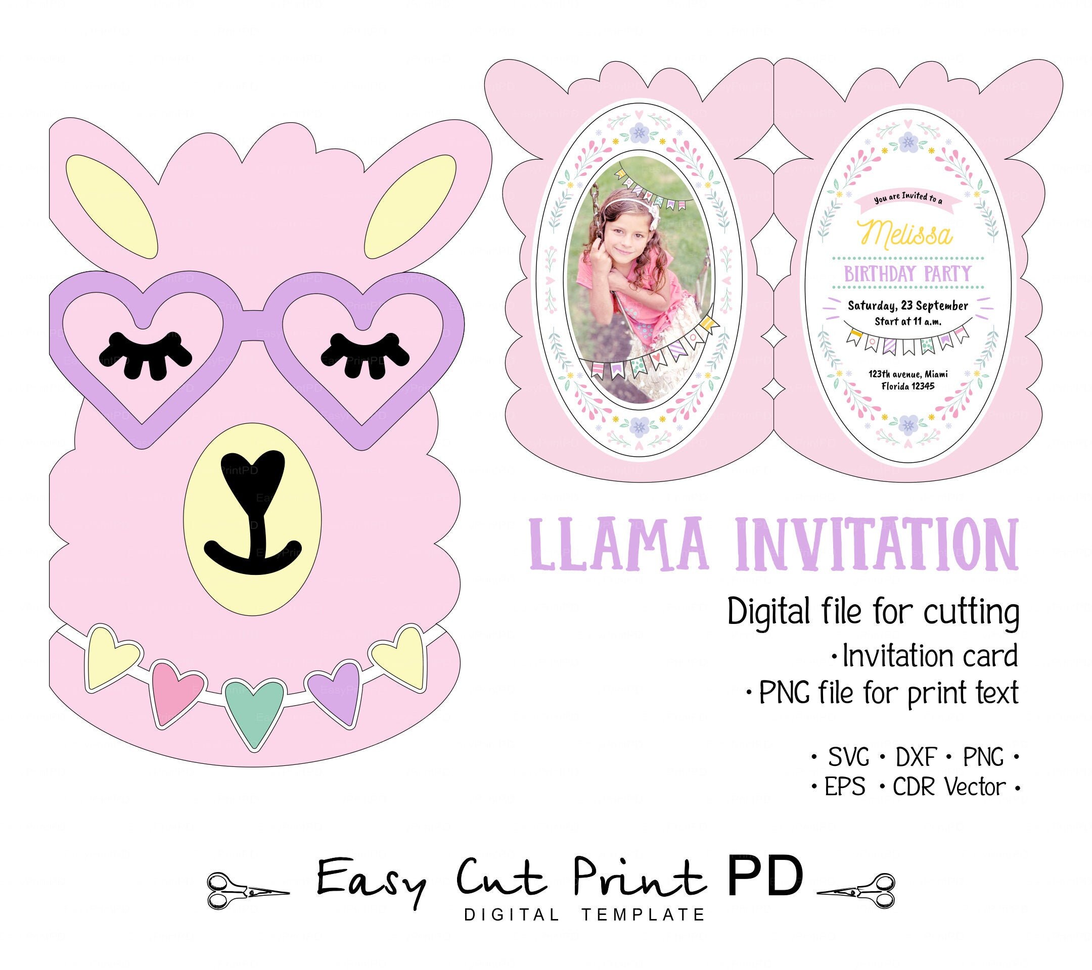 Download Llama Svg Invitation Birthday Card Digital File For Cutting Etsy