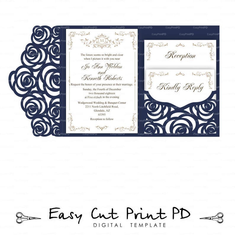 Download Set of Tri Fold pocket roses envelope 5x7 Wedding ...