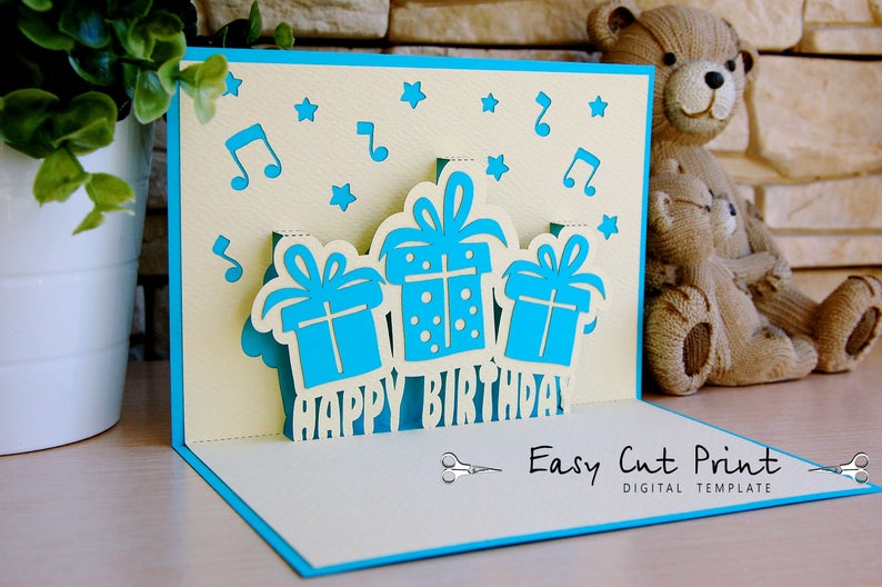 Download Happy birthday 3D gift pop up Card Laser cut SVG DXF CDR ...