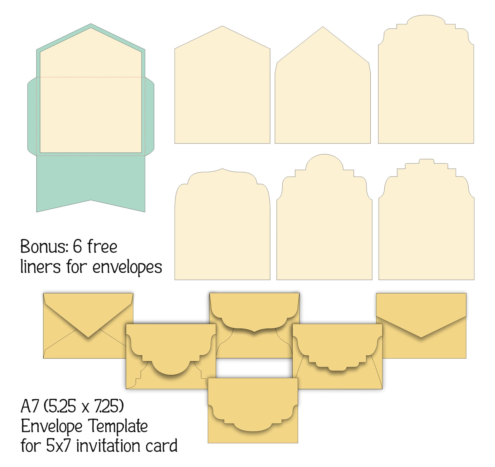 set-of-6-a7-5-25-x-7-25-envelope-template-for-5x7-etsy