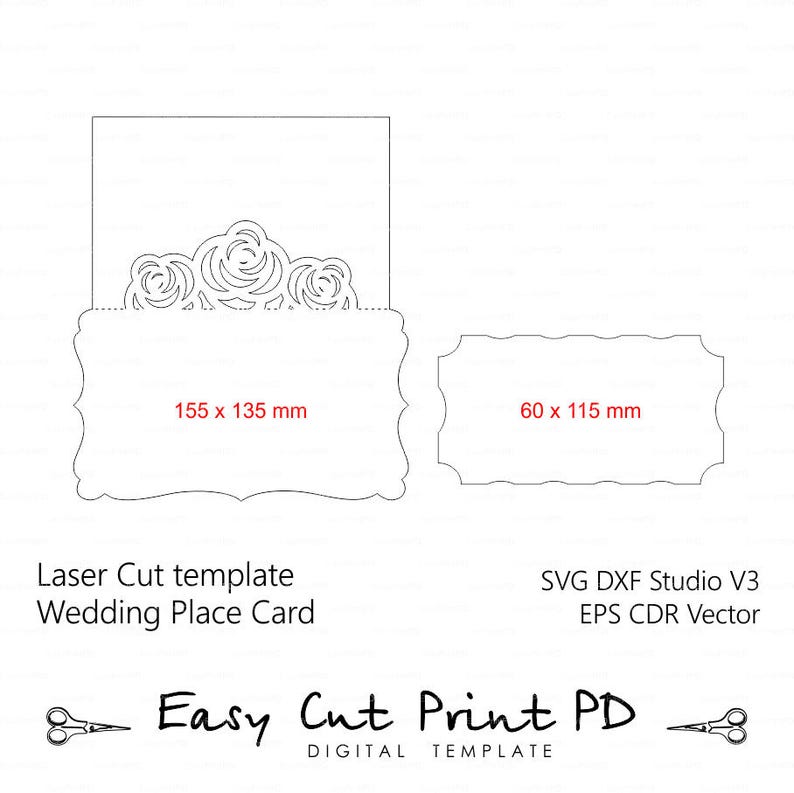 Download Roses Place card escort wedding cards svg dxf cdr blank | Etsy