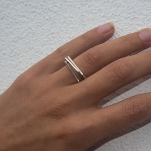 3 line ring silver, square ring, geometric ring, minimalistic ring