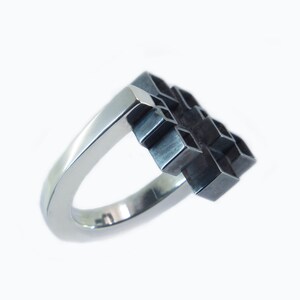 Block ring of silver, blackened ring silver, statement ring