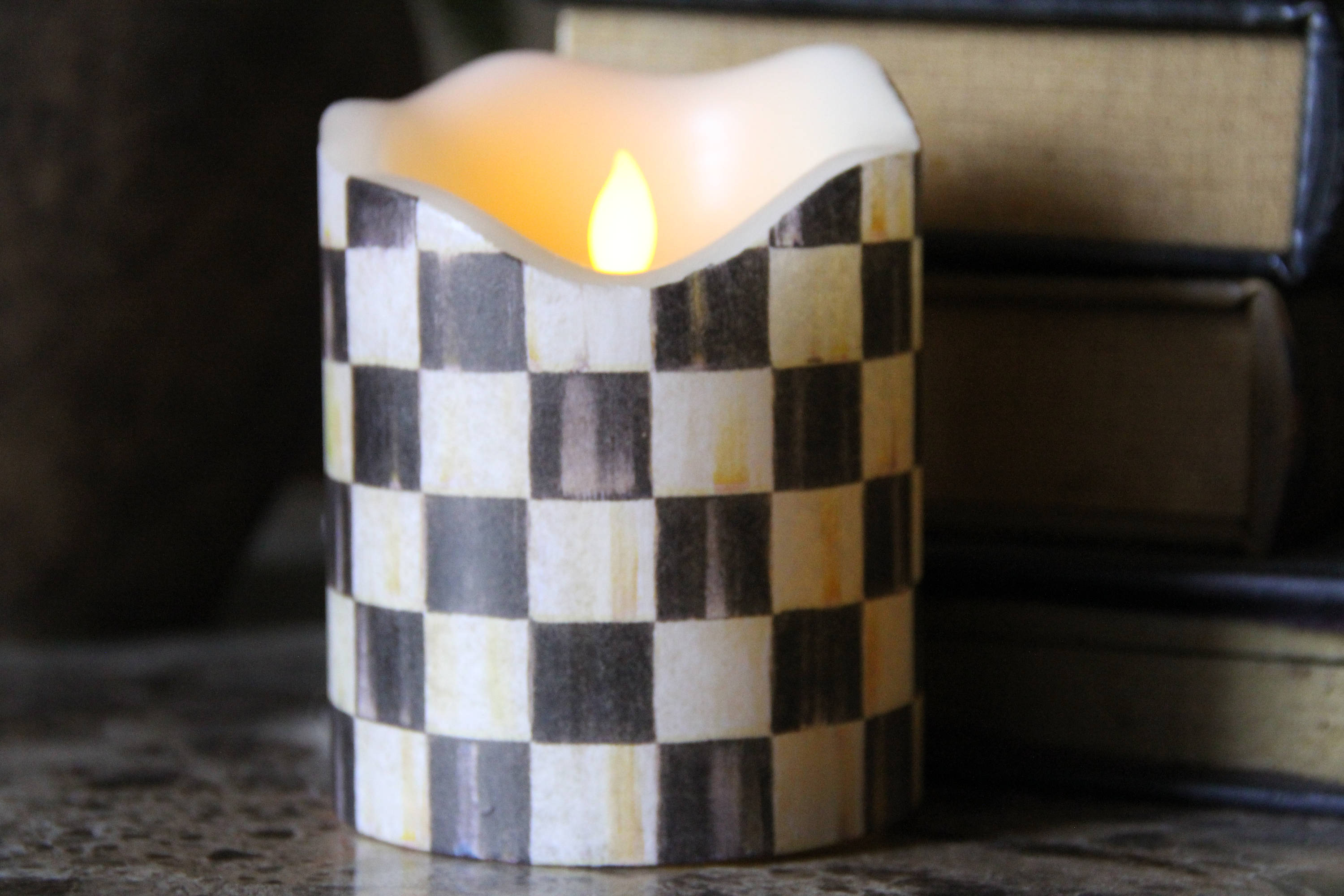 Black Checkered Candle Jumbo Vanilla Scented Motion Flame Etsy