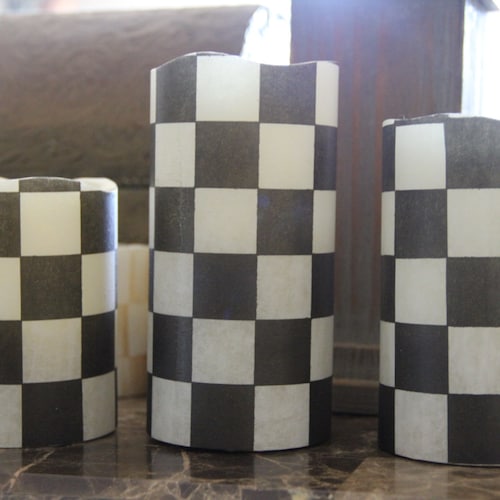 Black and White Checkered Candles Flameless LED Pillar Etsy