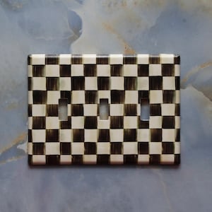Black and White Check Light Switch Plate Cover - Black and White Checkered 3 Triple Toggle Switch Plate Cover - Checkered Switch Plate