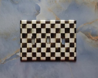 Black and White Checkered Triple Toggle Light Switch Plate