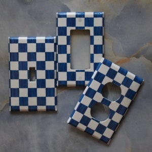 Blue and White Checkered Light Switch Plate Covers - Check Outlet Covers - Checkered Switch Plates