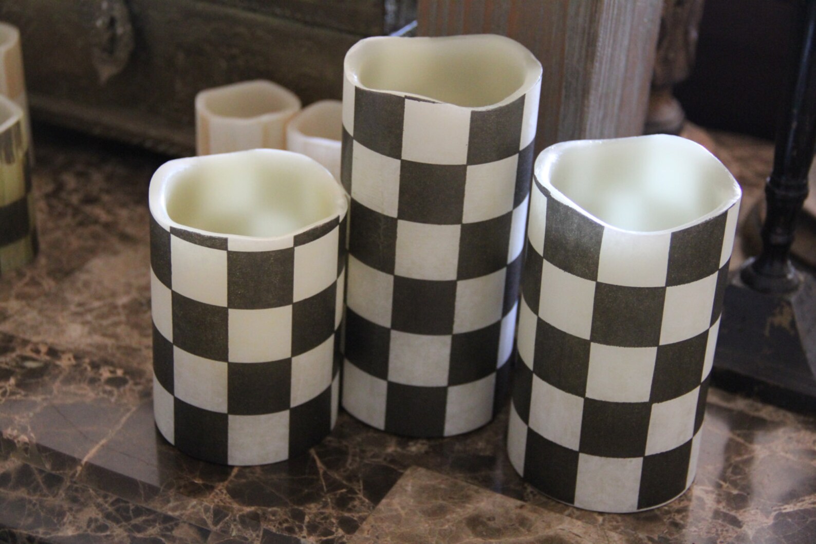 Black and White Checkered Candles Flameless LED Pillar Etsy