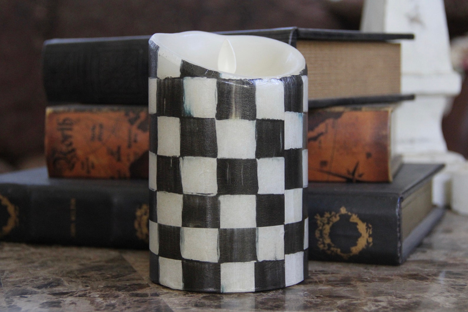 Black and White Checkered Candle Vanilla Jumbo Flameless LED Etsy