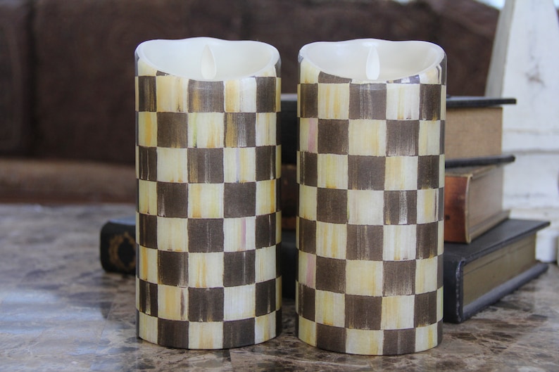 Black Checkered Candle Flameless LED Pillar Checkered Etsy