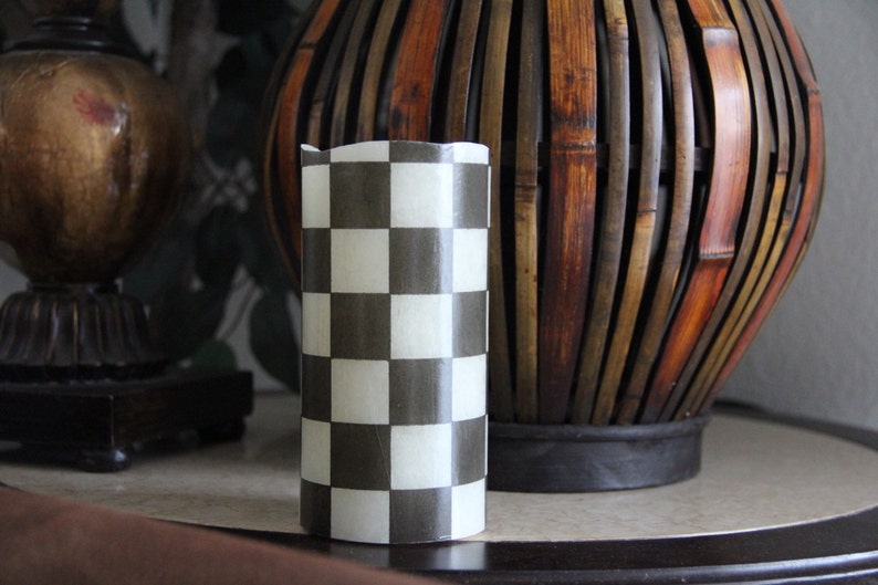 Checkered Candle Flameless LED Pillar Candle Black and Etsy