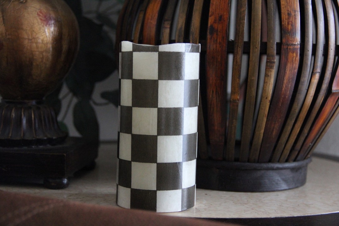 Black and White Checkered Candle Flameless LED Pillar Candle Black and