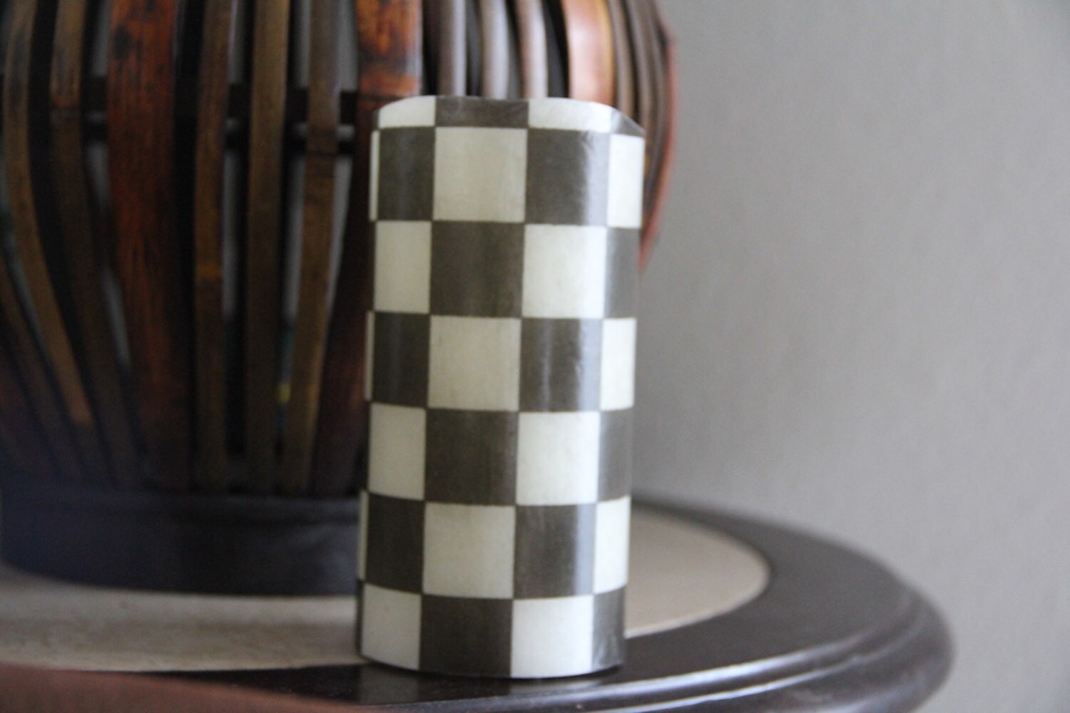 Black and White Checkered Candle Flameless LED Pillar Candle Etsy