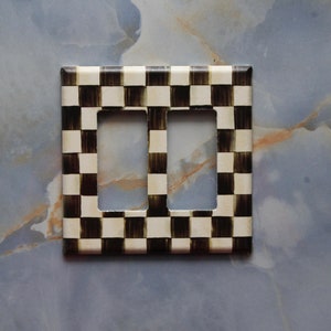 Black and White Check Switch Plate Cover: Handmade Double Rocker
