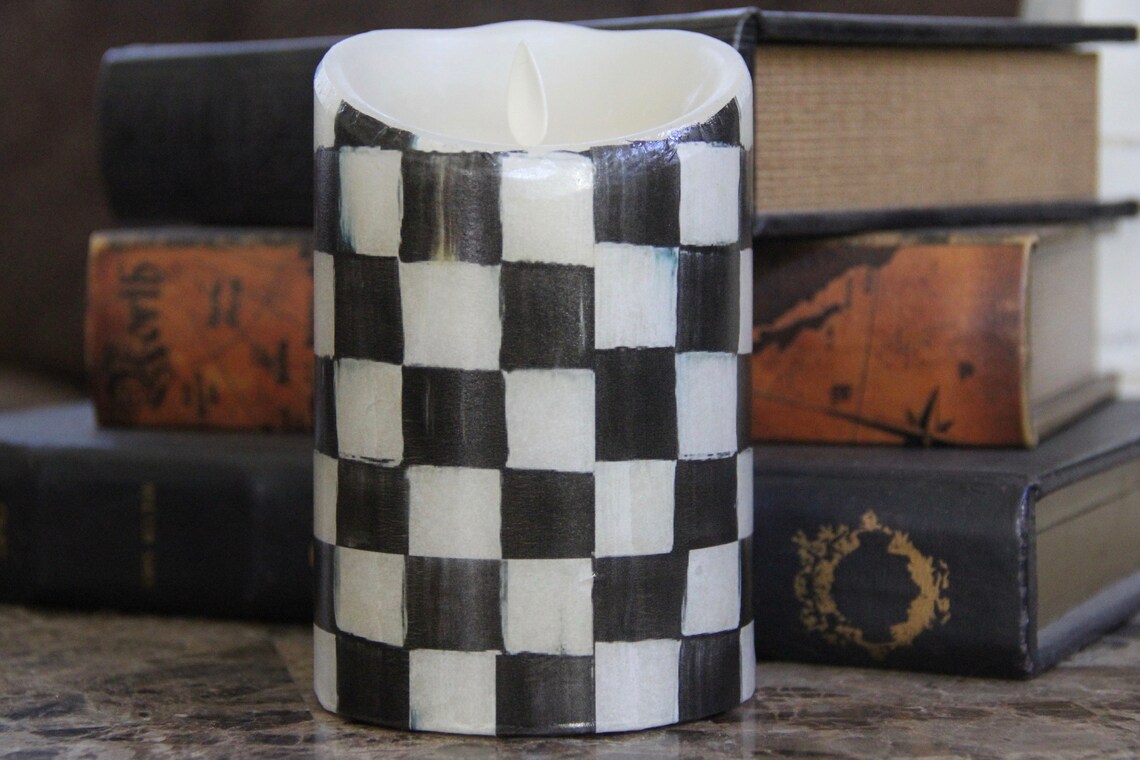 Black and White Checkered Candle Vanilla Jumbo Flameless LED Etsy