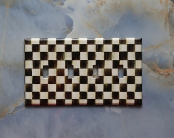 Black and White Checkered Switch Plate Cover - Quad Gang Toggle