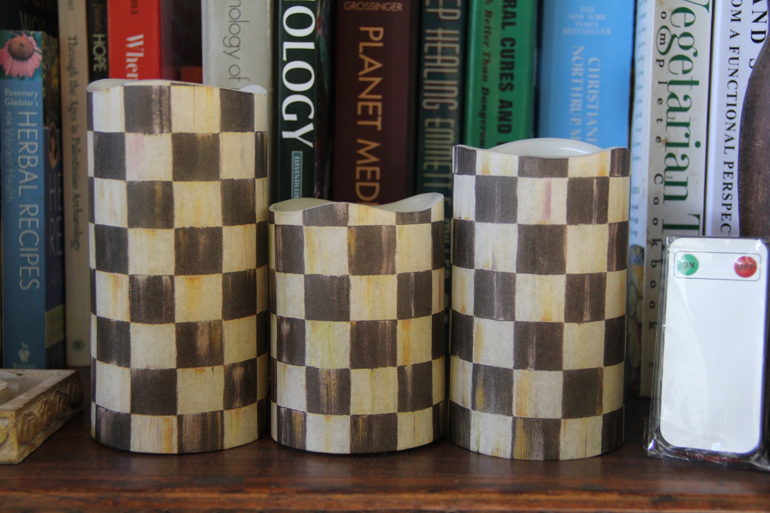 Black Checkered Candles 3 Flameless LED Vanilla Scented Etsy
