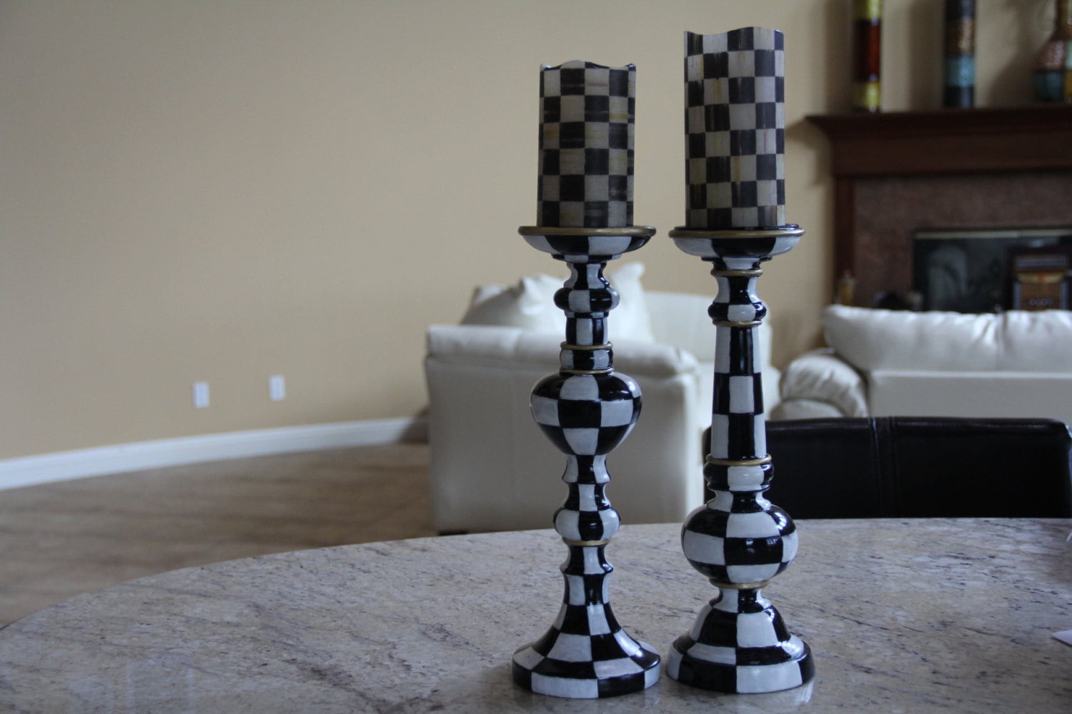 Black Checkered Candles 3 Flameless LED Pillar Black Check Etsy