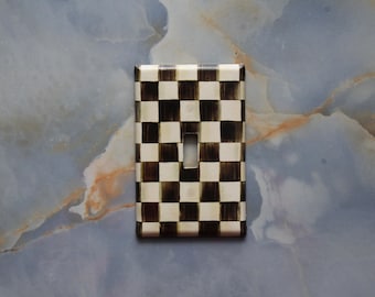 Black and White Checkered Light Switch Plate Cover - Handmade