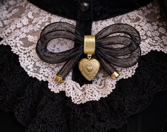 Victorian Mourning Bow Brooch with Locket – Gothic Jewelry, Historically Inspired Reproduction