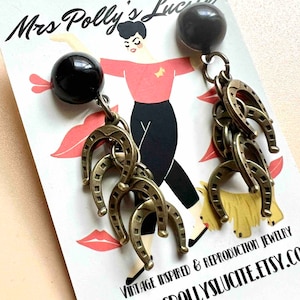 Lucky Horseshoe Earrings Bakelite Style, Vintage Inspired Western Dangle Earrings