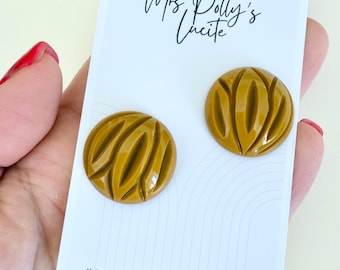 Mustard Dome Earrings Bakelite Style, Vintage Inspired Resin Studs Fakelite Clip on