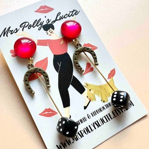 Lucky Dice Horseshoe Earrings, Vintage Inspired Casino Dangle Earrings