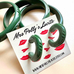 Green Waves Hoop Earrings, Bakelite Style Vintage Inspired Resin Hoops Fakelite