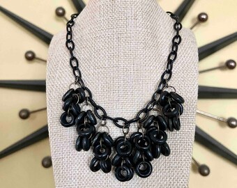 Black wooden necklace, Handmade Necklace ,Bakelite jewelry inspired, 1940s 1950s style by Mrs Polly's Lucite