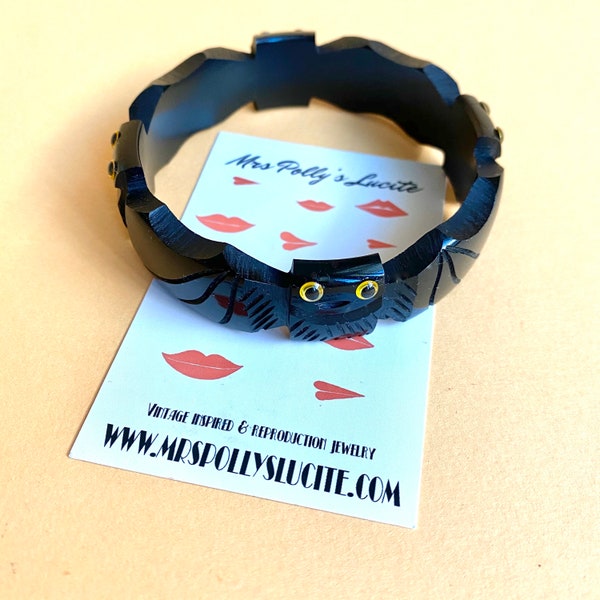 Bats Resin Bangle Bracelet, Black Carved Jewelry Inspired by Vintage Bakelite,Halloween Gothic Vampire Style by Mrs Polly's Lucite