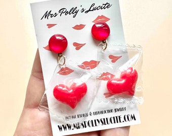 Full of love Earrings,Bakelite Vintage Valentine inspired in Fun Fakelite 1940s 1950s Rockabilly style by Mrs Polly's Lucite