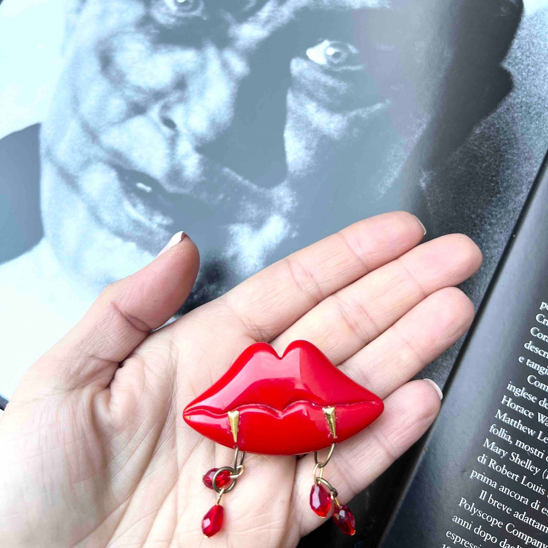 Gothic Vampire Red Lips Resin Brooch With blood Drop Pendants, - Etsy