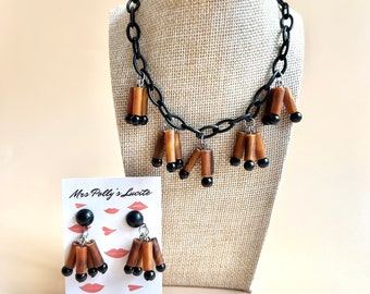 Tubes Parure Bakelite Celluloid Vintage inspired in Fakelite, with optional matching earrings,40s50s Rockabilly style by Mrs Polly's Lucite