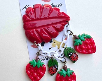 Vintage Inspired strawberry Cascade Resin Brooch, bakelite jewelry inspired, 1940s/1950s Retro Jewelry, Fakelite by Mrs Polly's Lucite