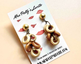 Circles Cream wooden earrings, Handmade Earrings ,Bakelite jewelry inspired, 1940s 1950s retro style by Mrs Polly's Lucite