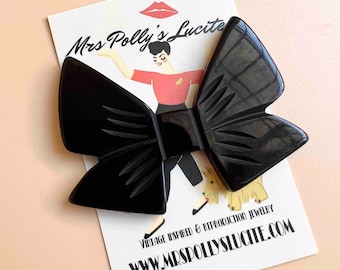 Black Bow brooch,Bakelite jewelry inspired, Resin brooch in Fakelite 1940s 1950s brooch style by Mrs Polly's Lucite