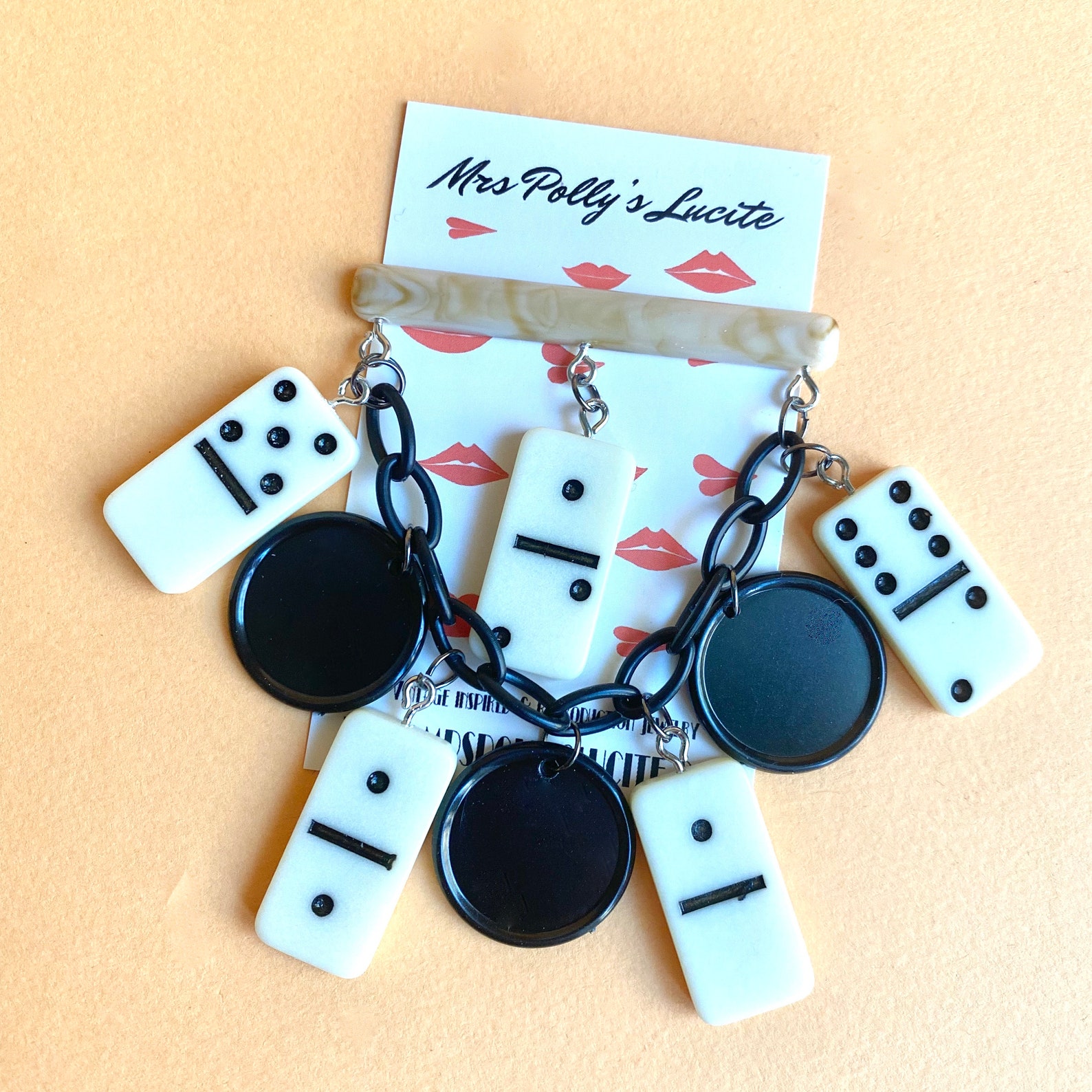 Domino Pin Brooch Vintage Art Deco Bakelite inspired Fun Etsy