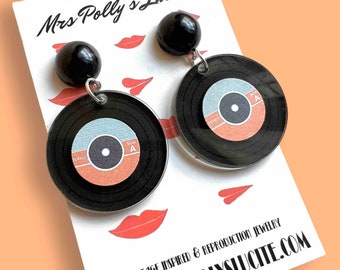 Records Vinyl pendant earrings, Bakelite jewelry inspired, Acrylic earrings, 1950s 1960s earrings Inspired by Mrs Polly's Lucite