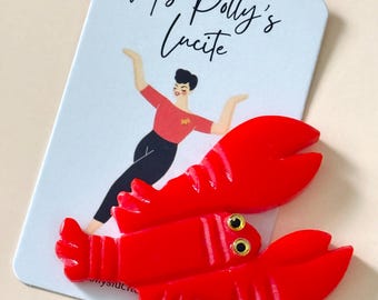 Lucy the Lobster Brooch Bakelite Style, Vintage Inspired Fakelite Resin Novelty Pin