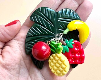 Vintage Inspired Fruits Cascade Resin Brooch, bakelite jewelry inspire, 1940s/1950s Retro Jewelry, Fakelite by Mrs Polly's Lucite